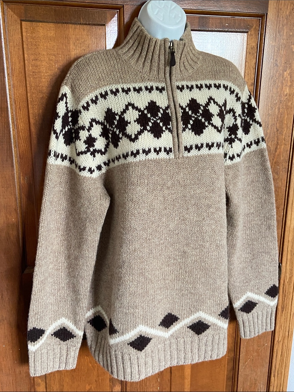 L.L.Bean 100% Shetland lambs wool quarter-zip Mens sweater Outdoors Size Large - Picture 2 of 9